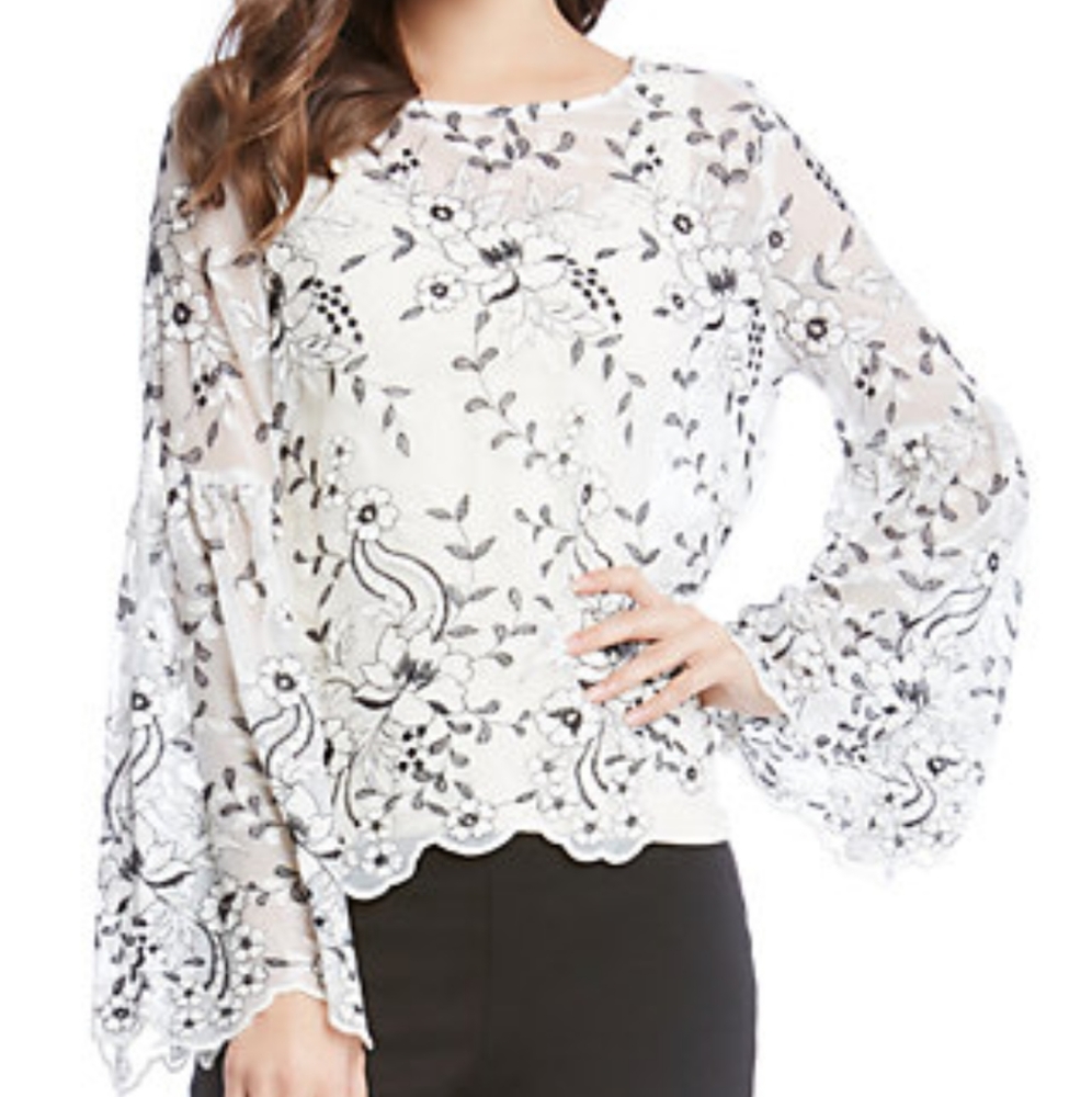 Karen Kane Lace Embroider Top Bella Blue 4L45555